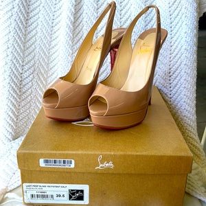 Christian Louboutin Peep toe Slingback Patent Leather Calf (SIZE 39.5)